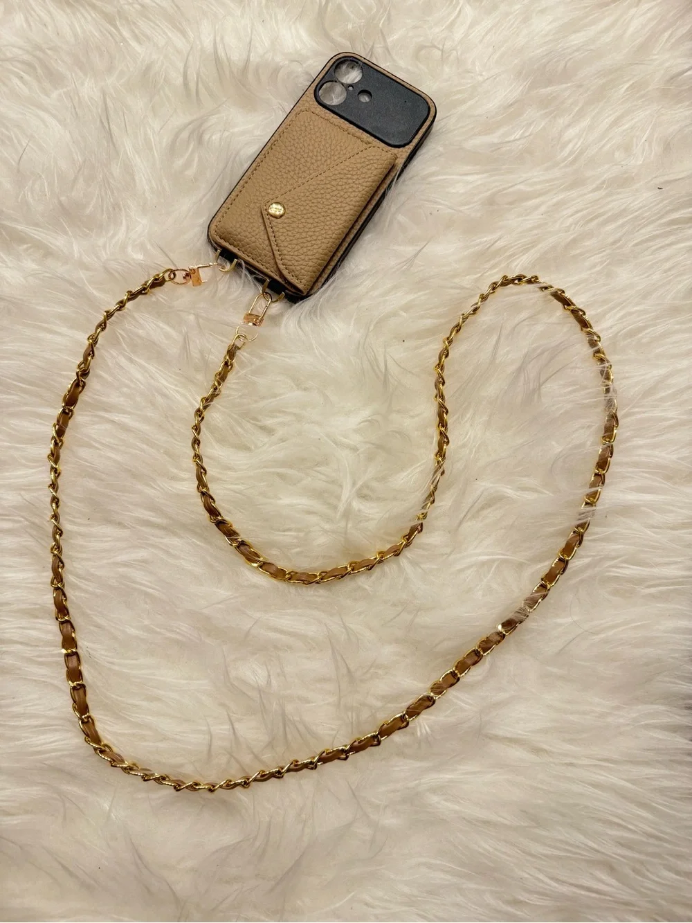 Iphone 17 Light Brown Crossbody Phone/Purse Case with Gold Chain, Brandnew